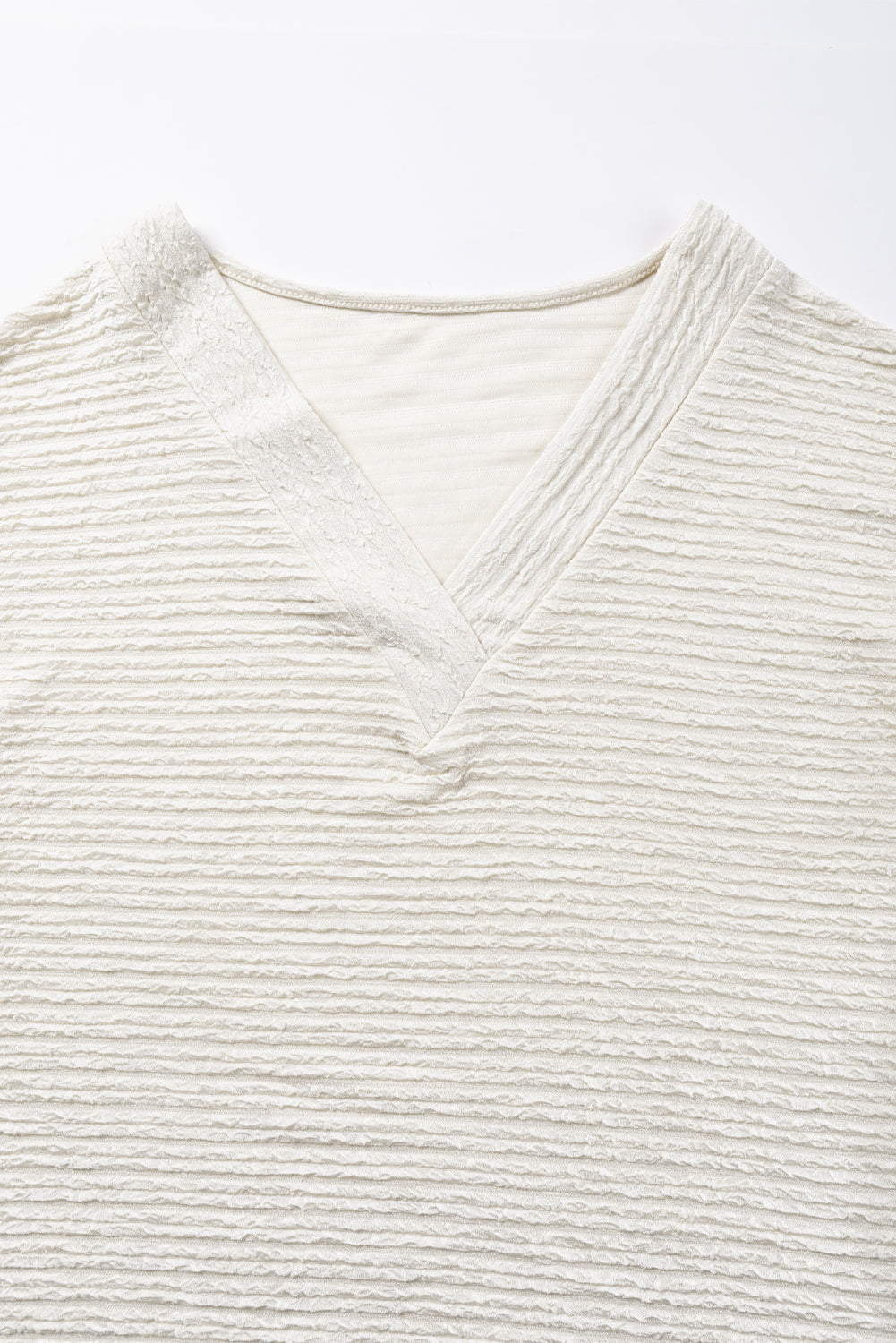 Textured Wide Sleeve V-Neck T-Shirt