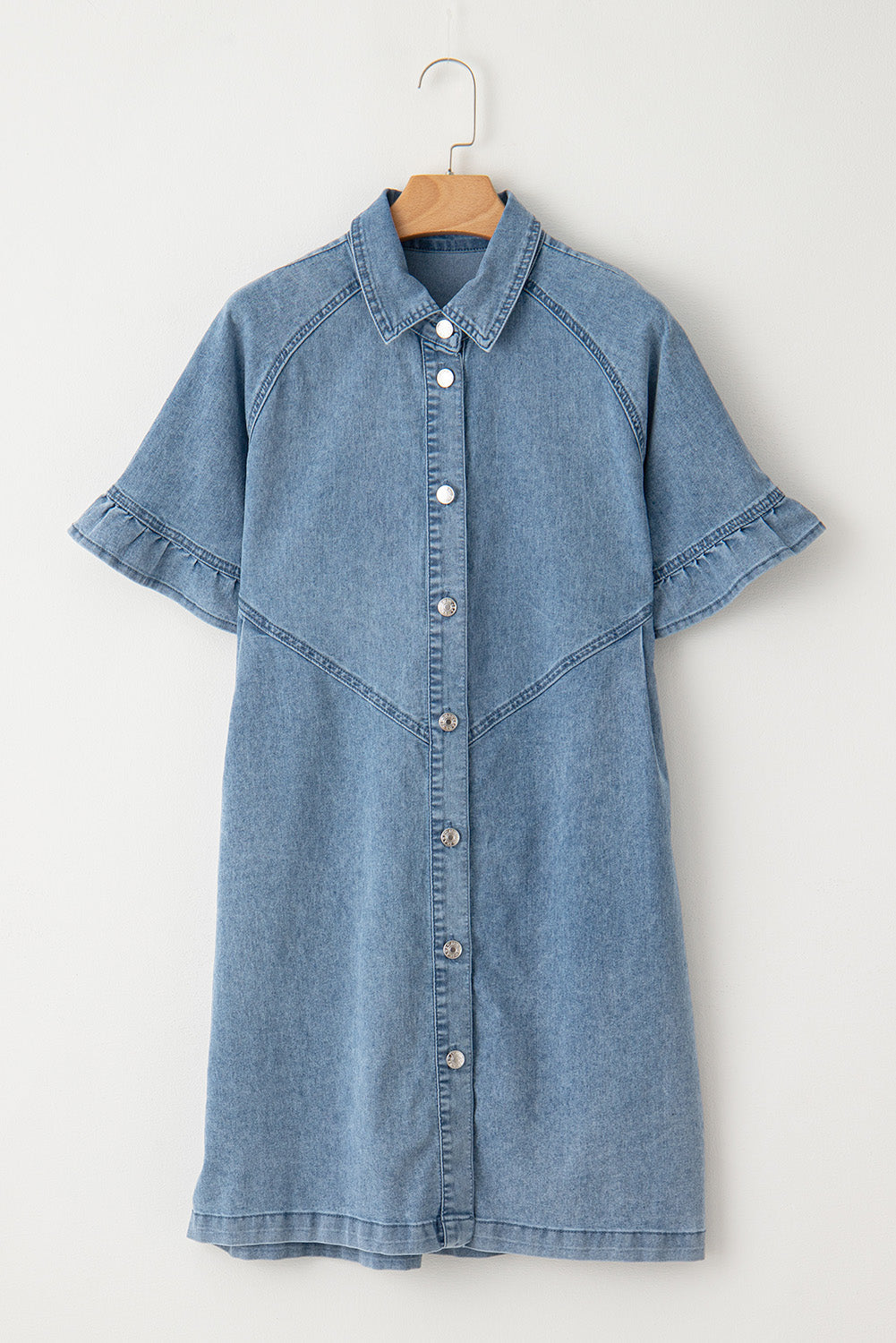 Denim Frilled Short Sleeve Dress