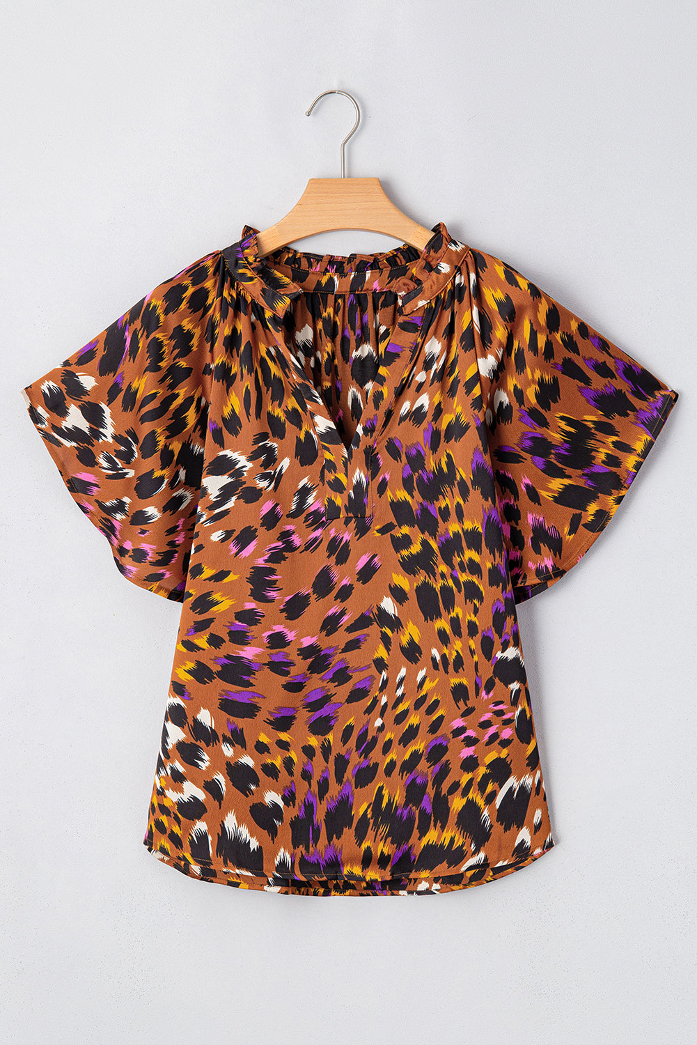 Leopard Draped Short Sleeve Blouse