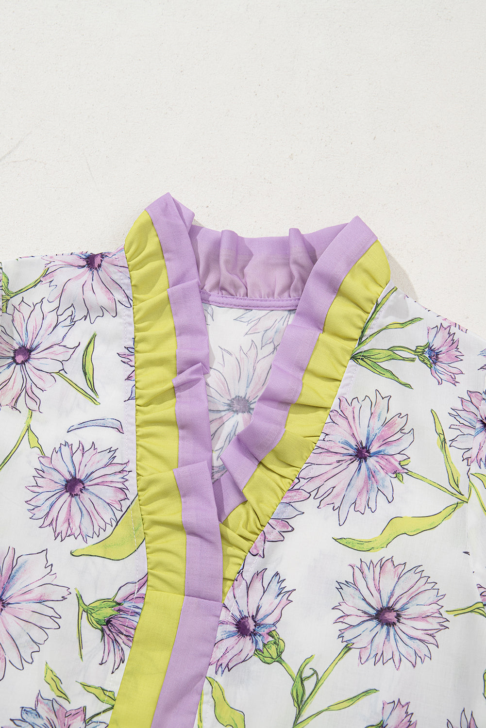 Floral Stripe Short Sleeve Peplum Blouse