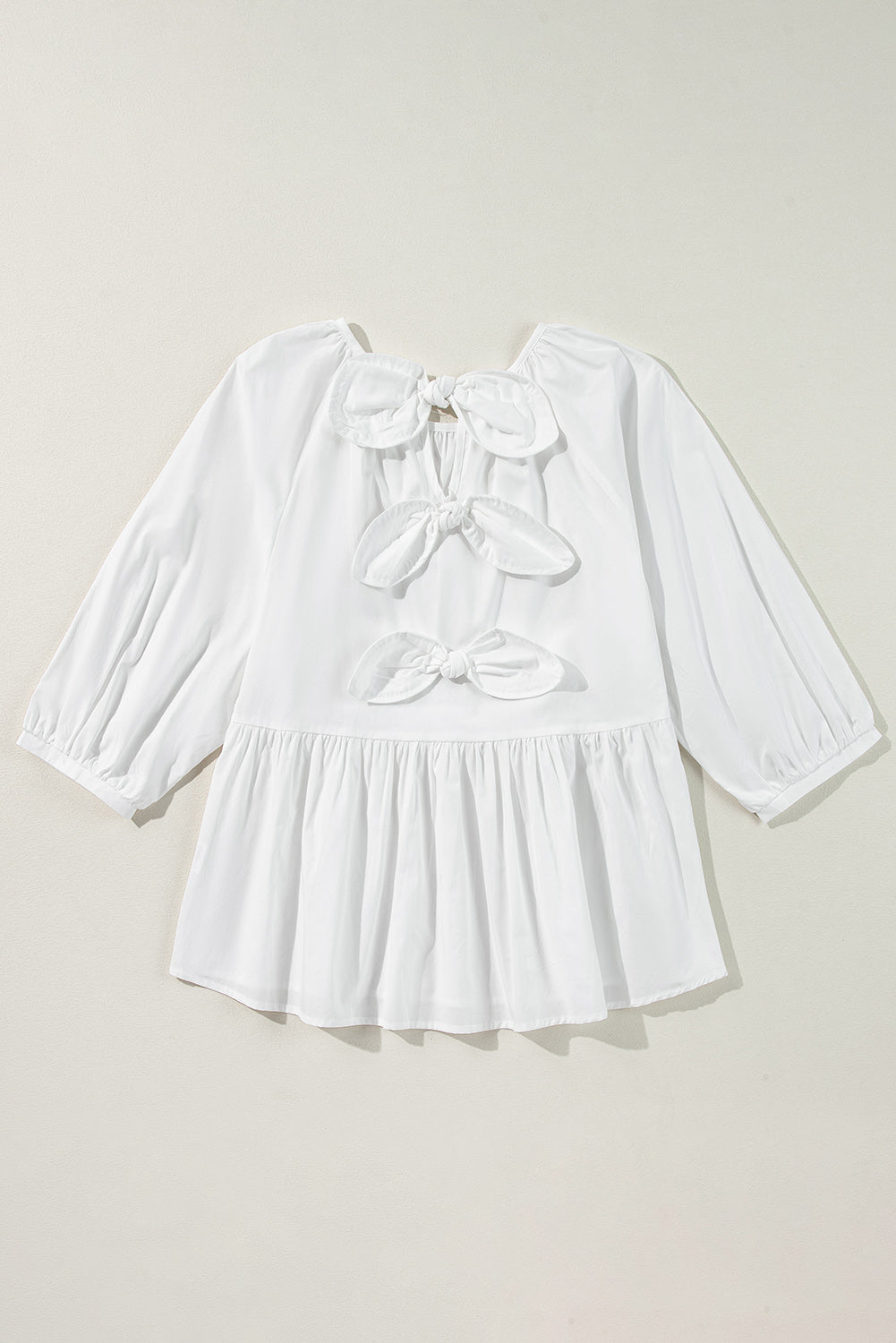 Bow Cutout Back 3/4 Sleeve Blouse