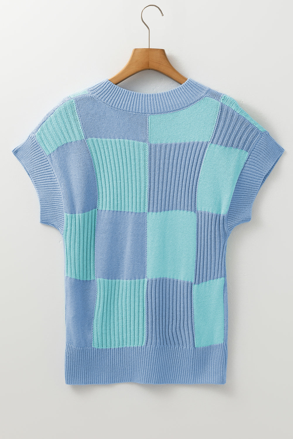 Colorblock Checker Short Sleeve Sweater
