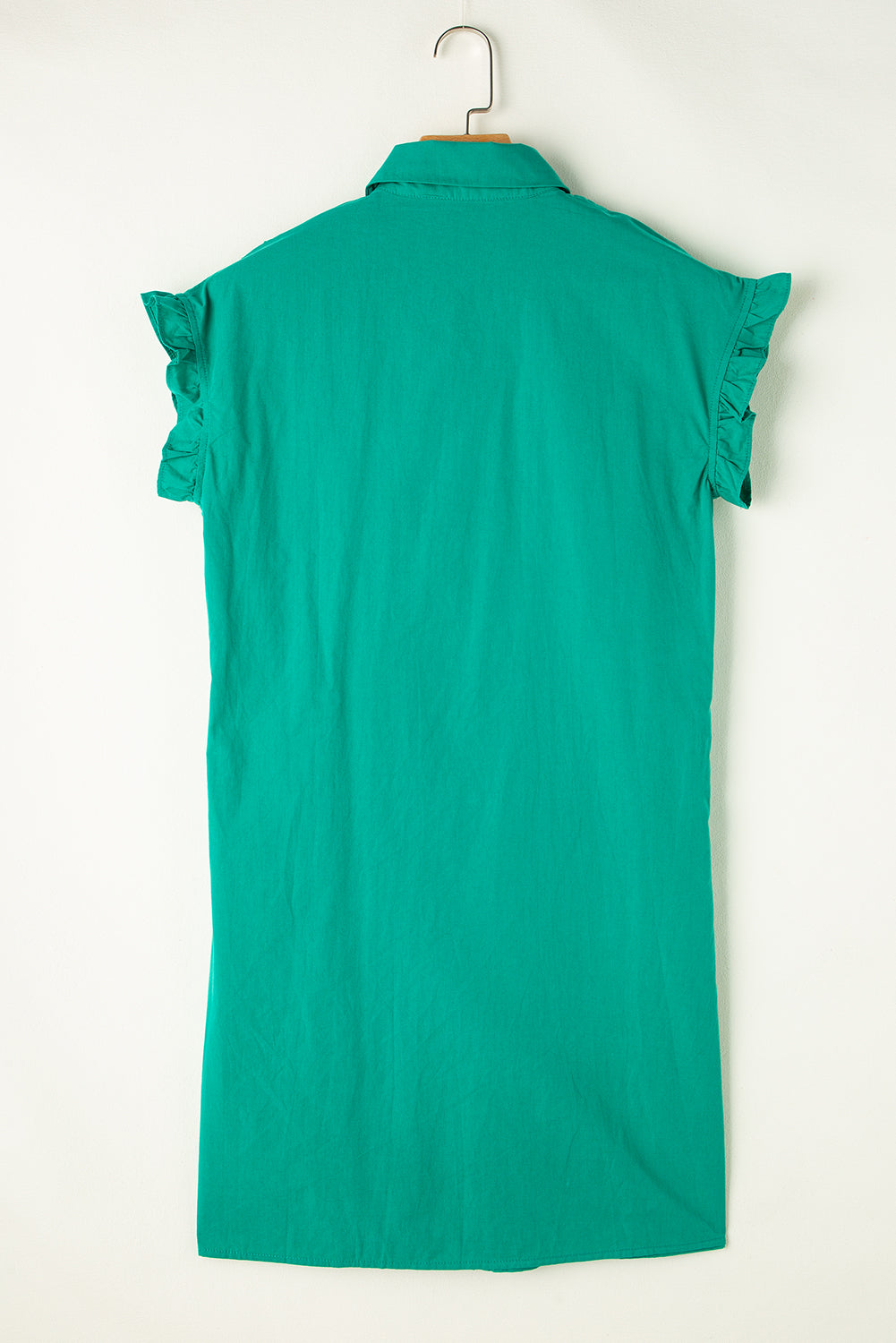 Shirred Ruffle Sleeve Buttoned Dress