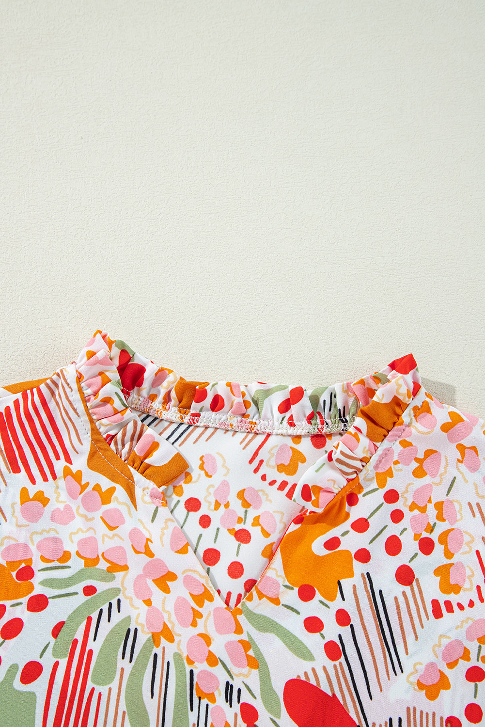 Abstract Puff Sleeve V-Neck Blouse