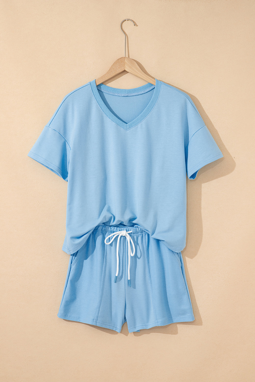 Patchwork V-Neck Tee and Shorts Set
