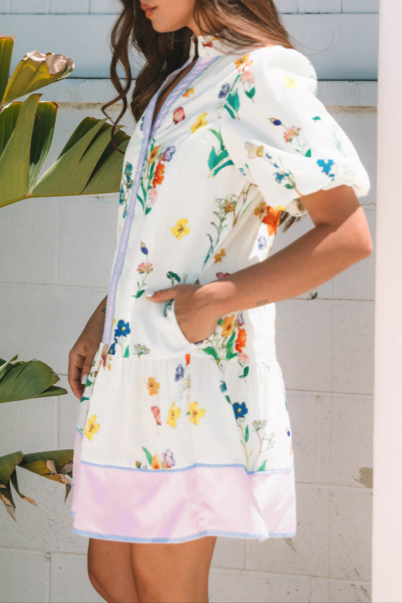 Floral Stripe Patchwork Short Sleeve Dress
