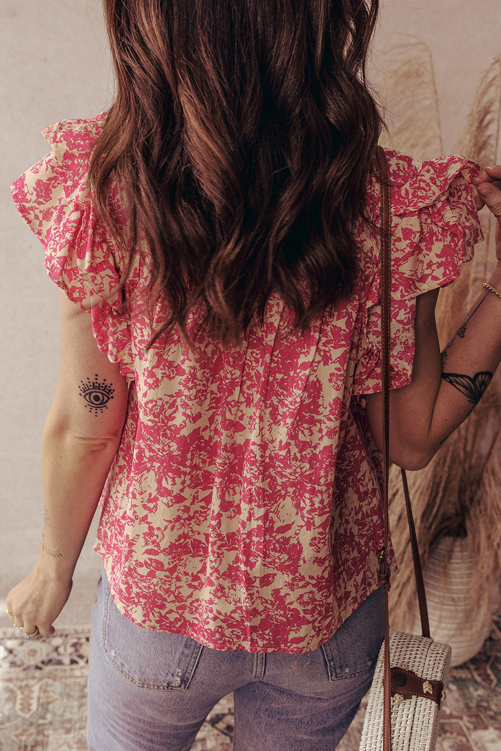 Boho Ruffle Sleeve Buttoned Blouse