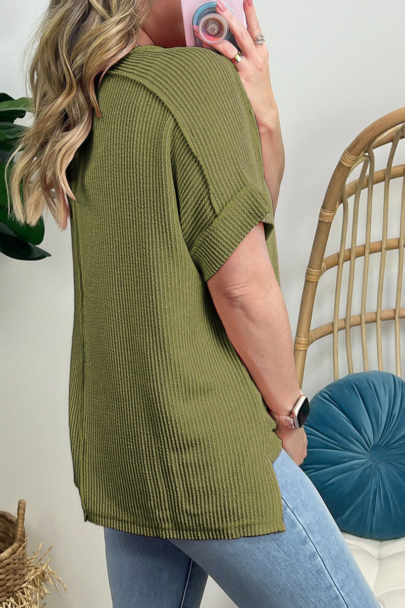 Corded Knit Short Sleeve T-Shirt