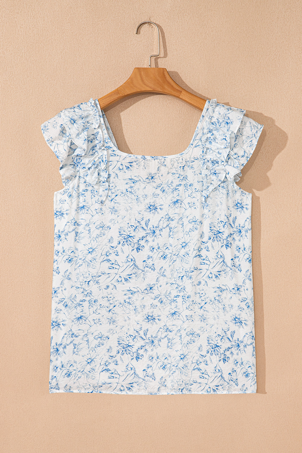 Floral Bow Back Ruffle Sleeve Blouse