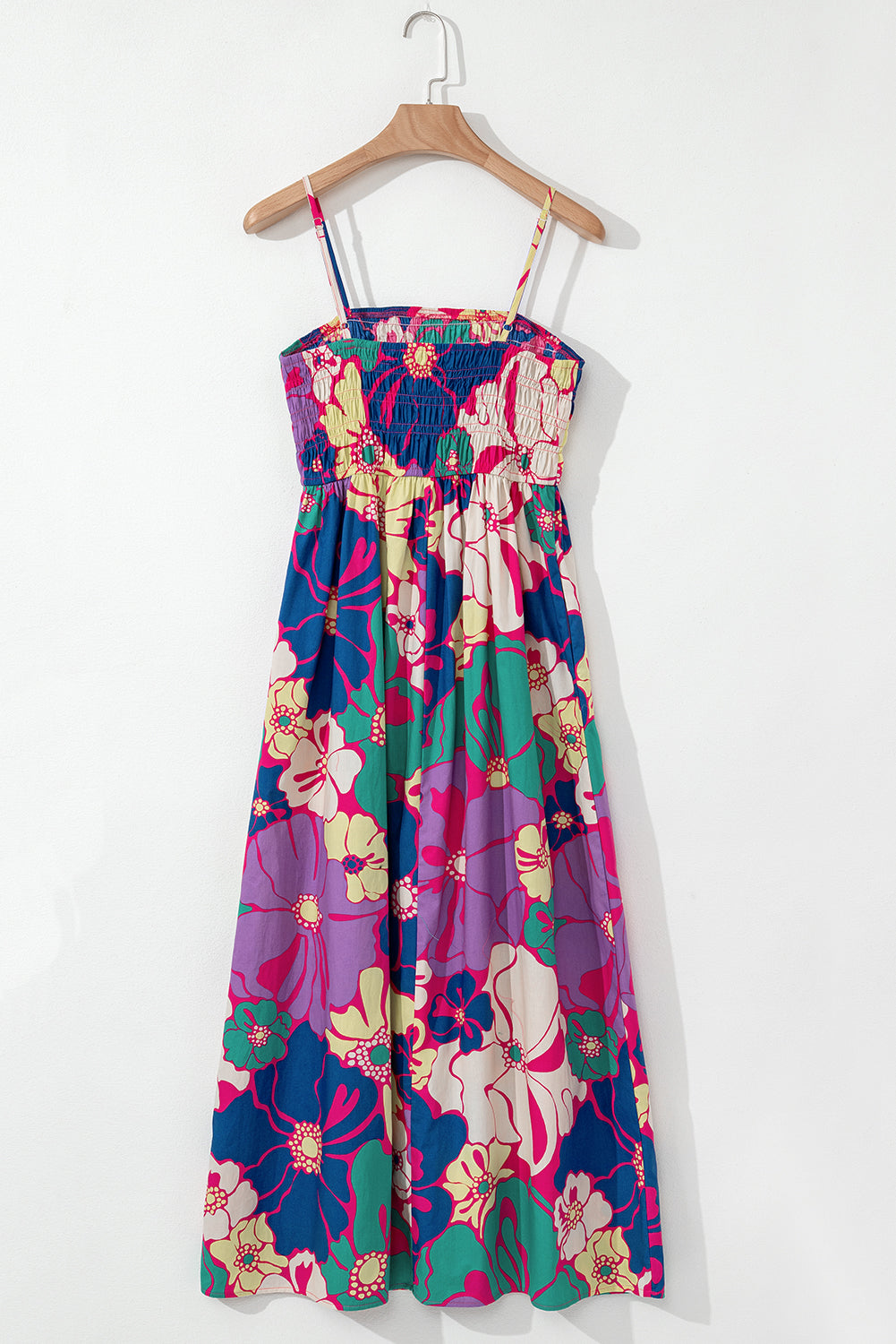 Floral Shirred Spaghetti Strap Maxi Dress