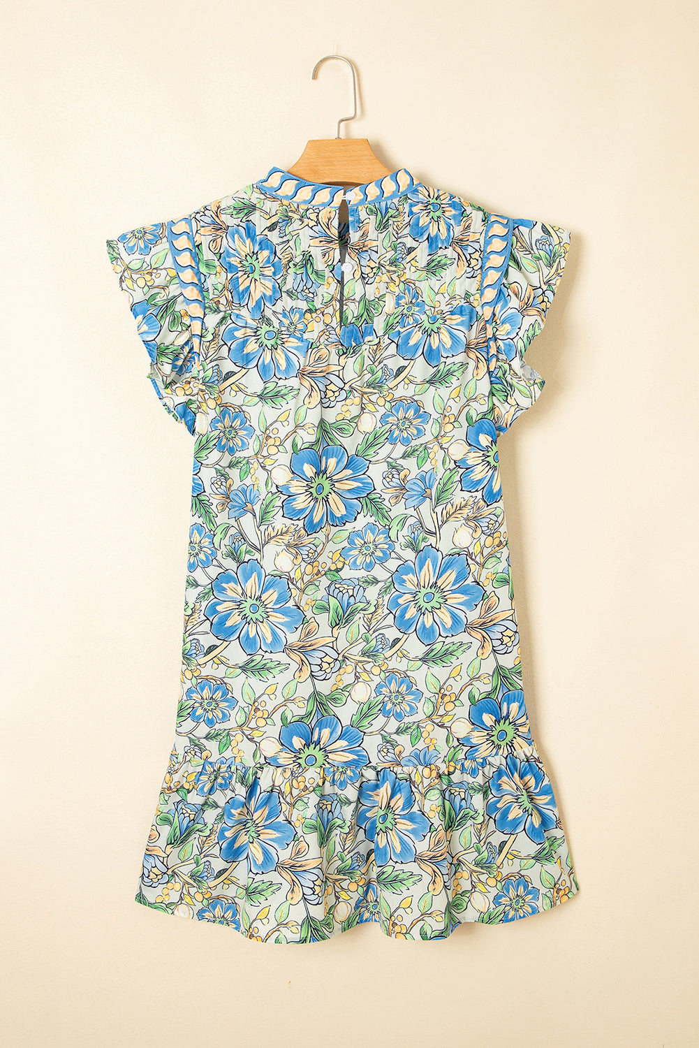 Floral Pleated Ruffle Sleeve Dress