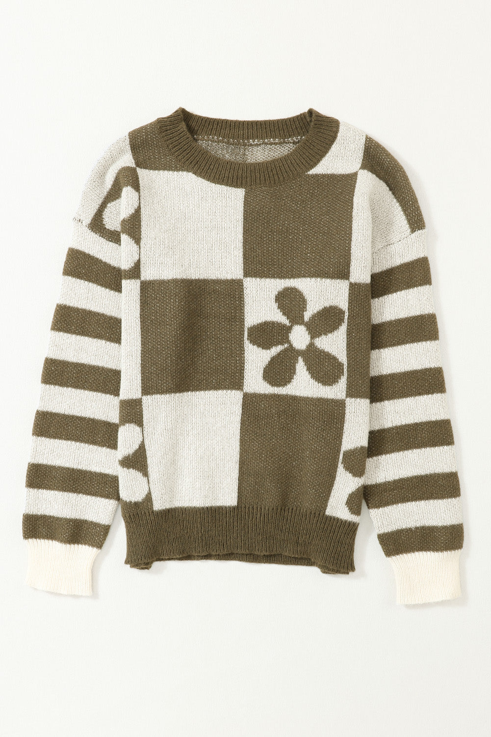 Checker Floral Stripe Patchwork Sweater