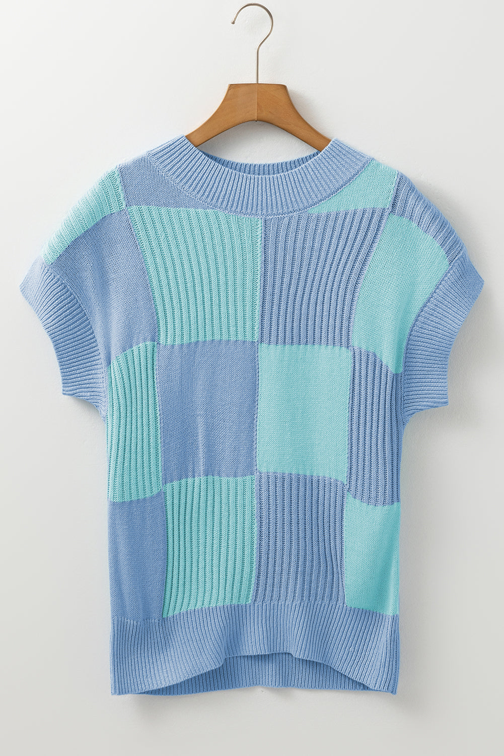 Colorblock Checker Short Sleeve Sweater