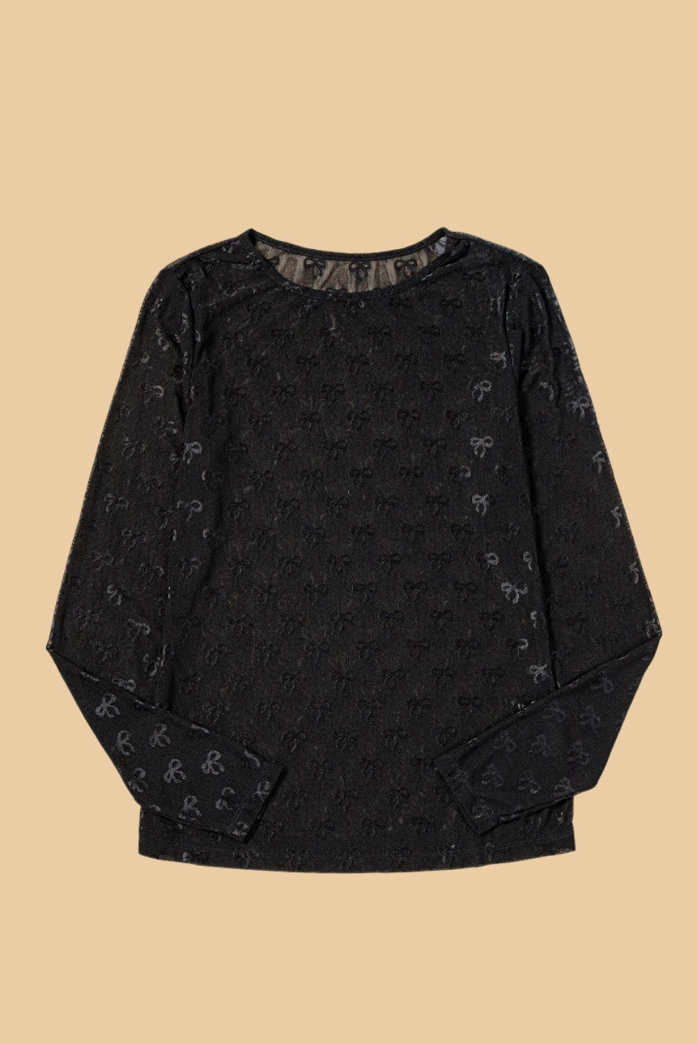 Bow Mesh Long Sleeve Top