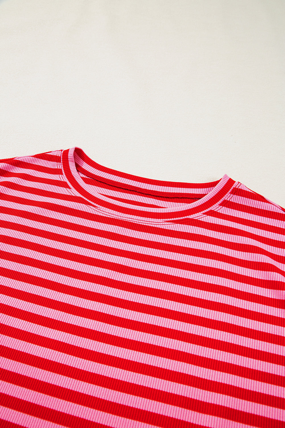 Stripe Ribbed Cap Sleeve T-Shirt