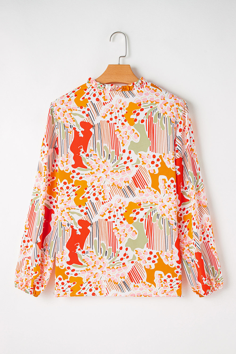 Abstract Puff Sleeve V-Neck Blouse