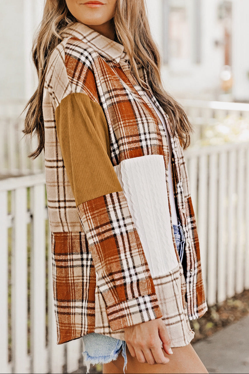 Plaid Colorblock Patchwork Shirt Jacket