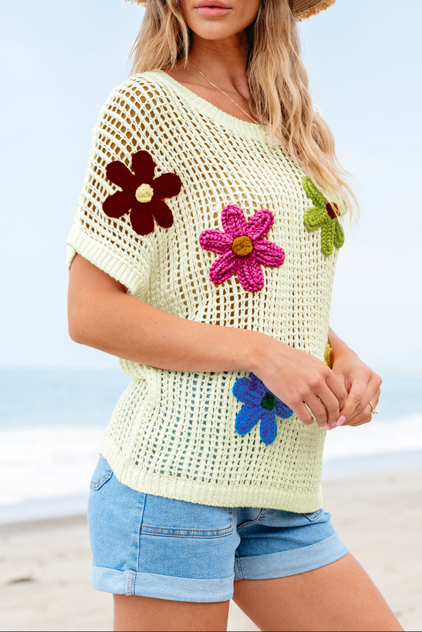 Floral Crochet Sweater T-Shirt