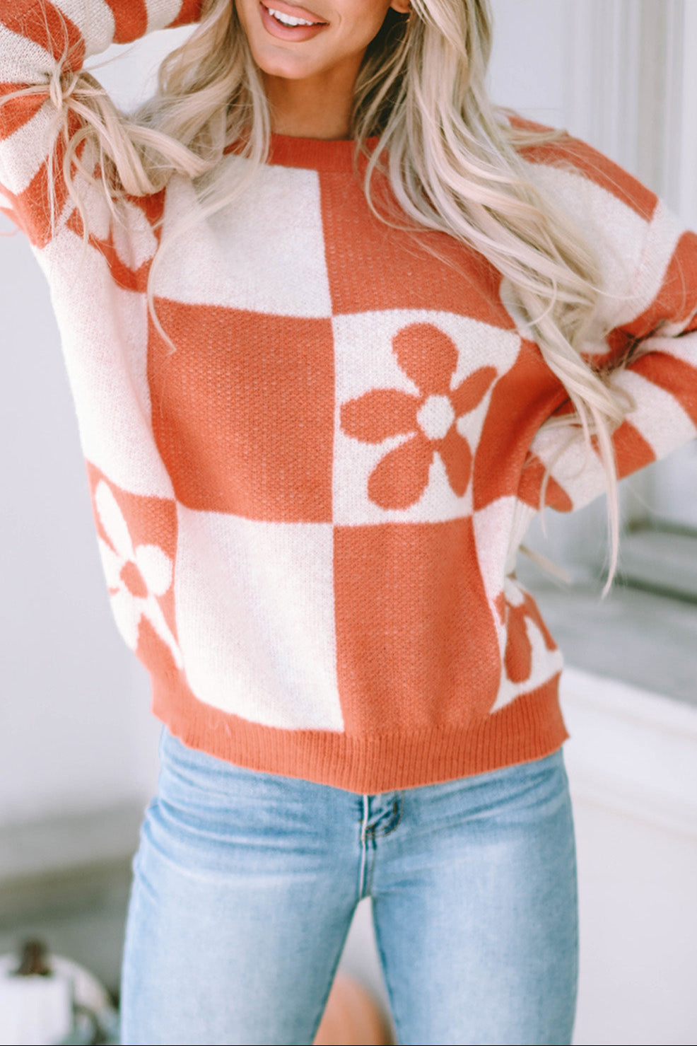 Checker Floral Stripe Patchwork Sweater