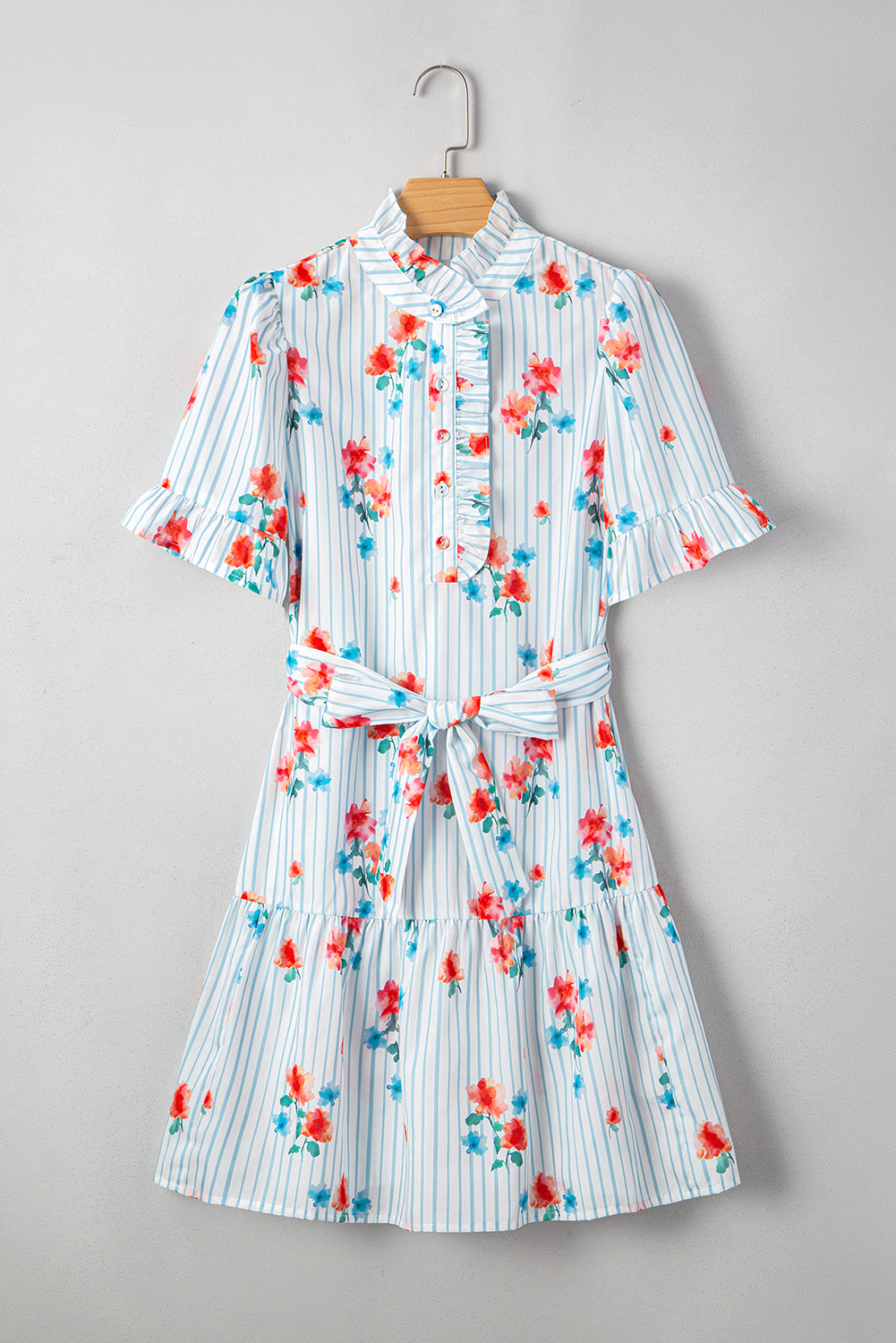 Stripe Floral Belted Mini Dress
