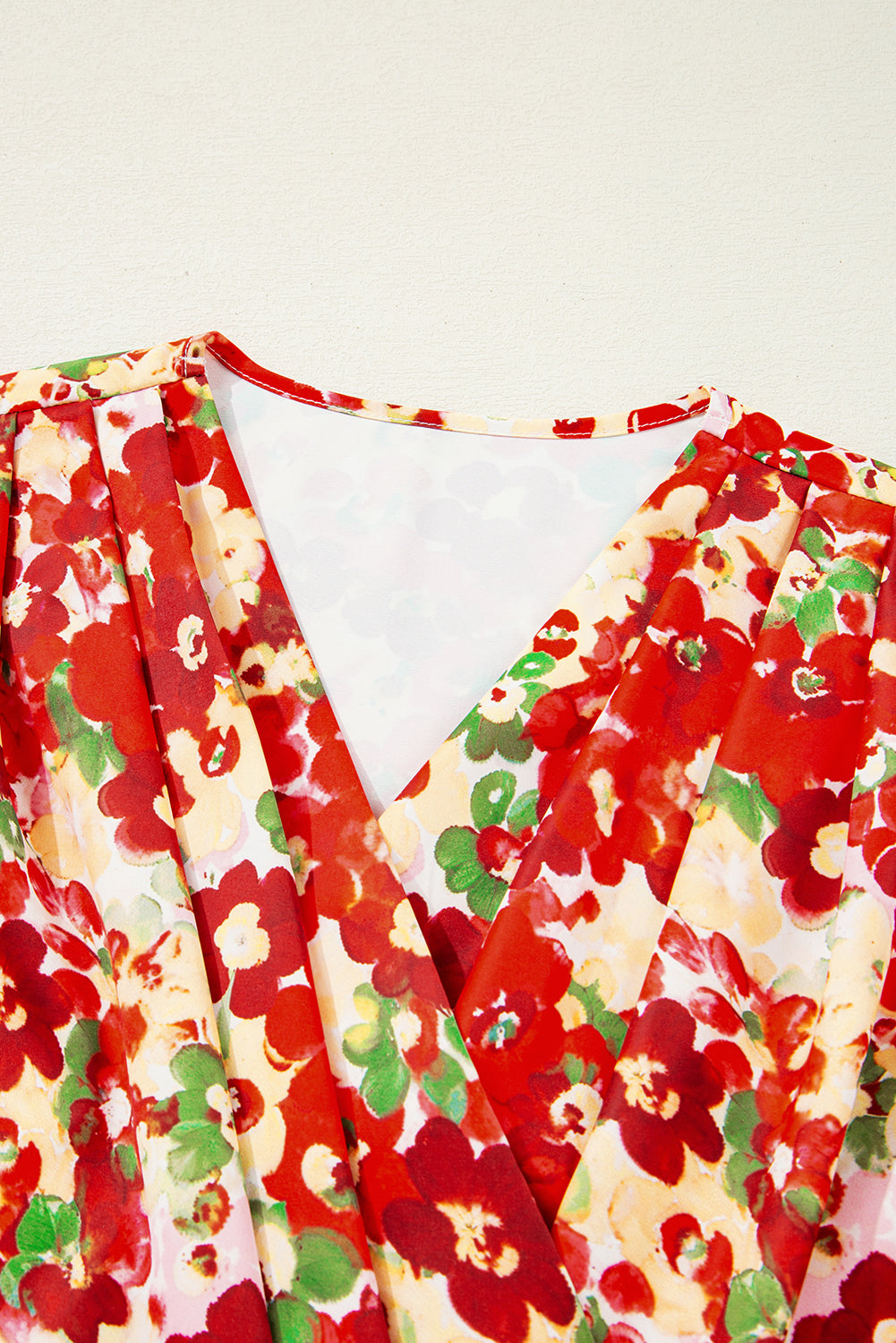 Floral Pleated Wrap V-Neck Blouse