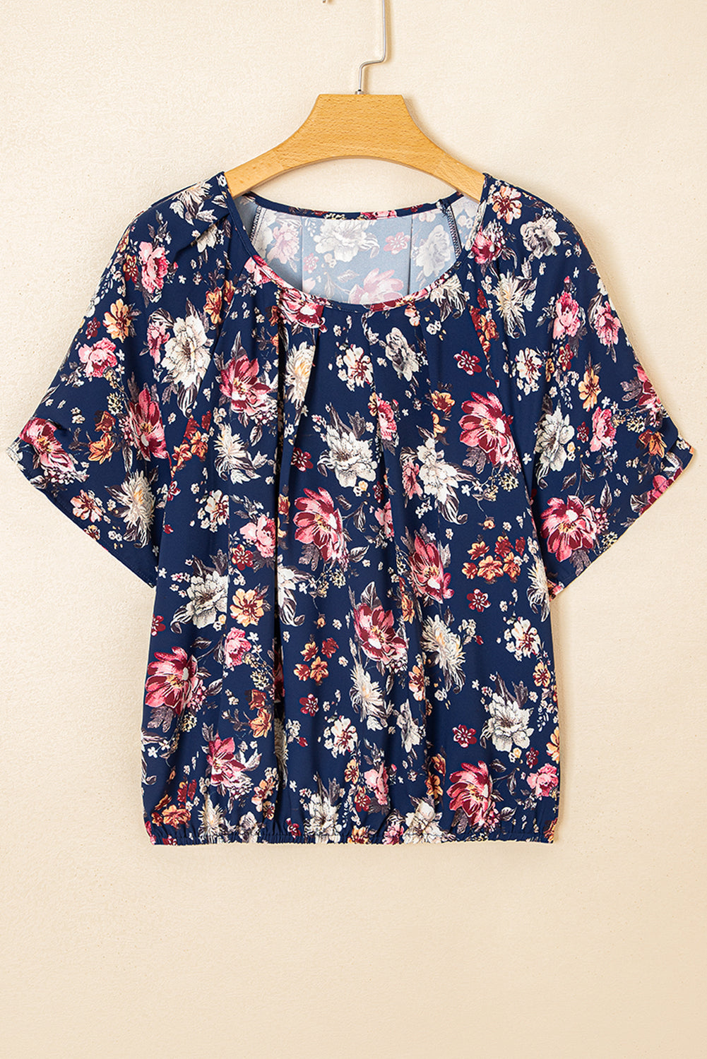 Floral Short Sleeve Scoop Neck Blouse