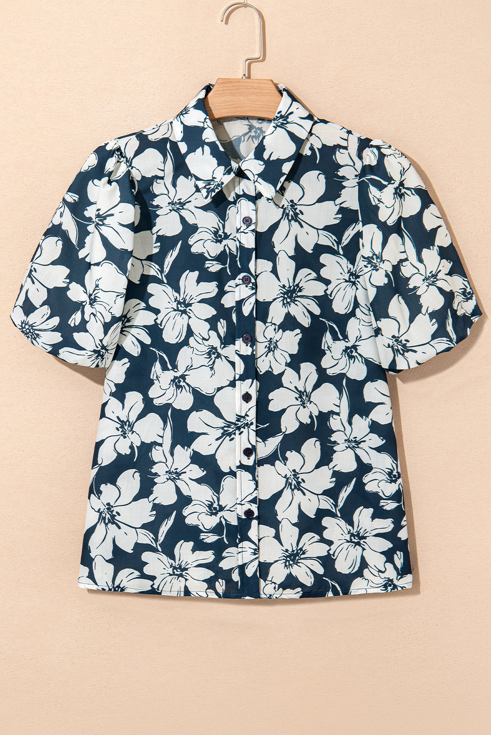Floral Puff Sleeve Buttoned Shirt