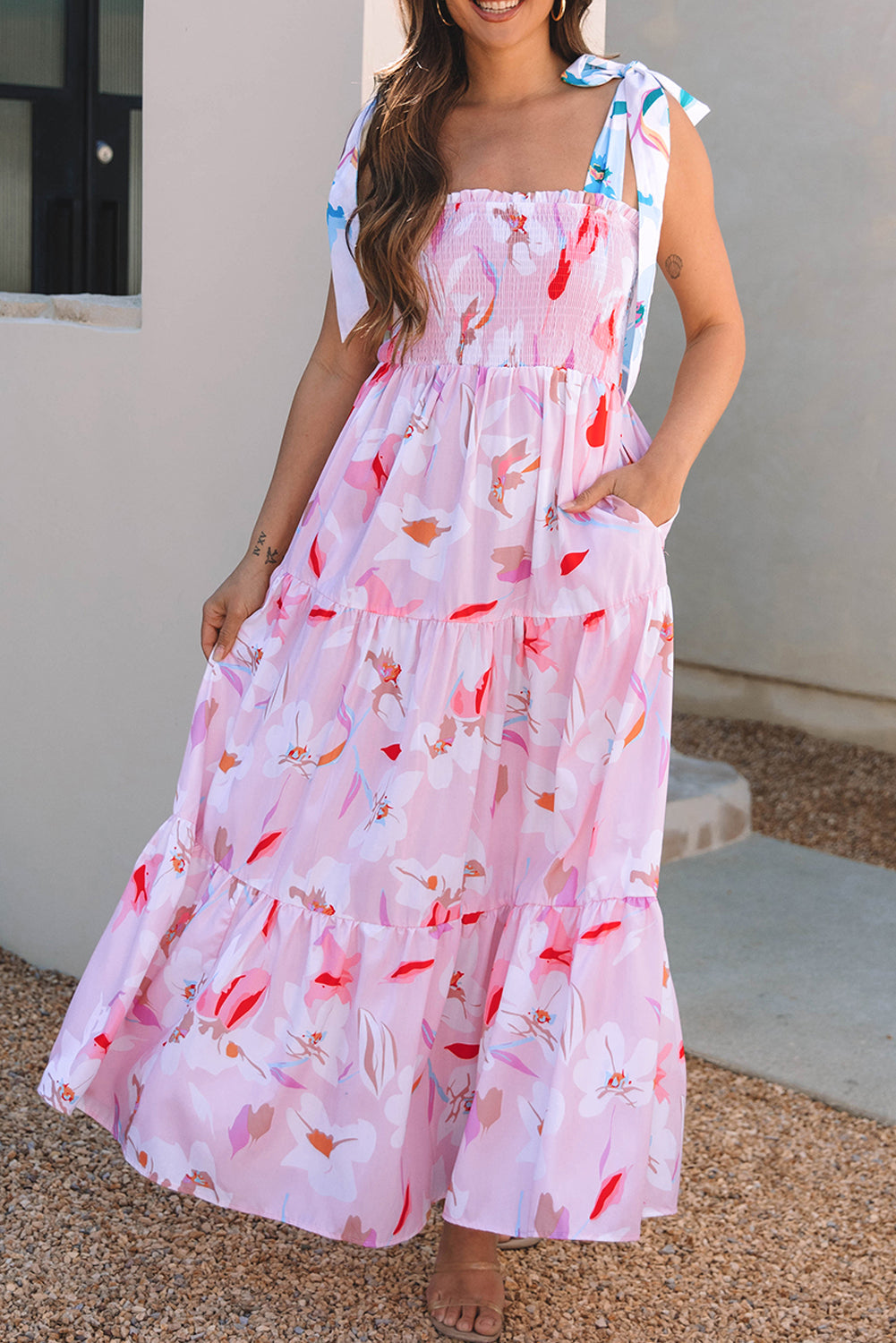 Floral Tied Straps Maxi Dress
