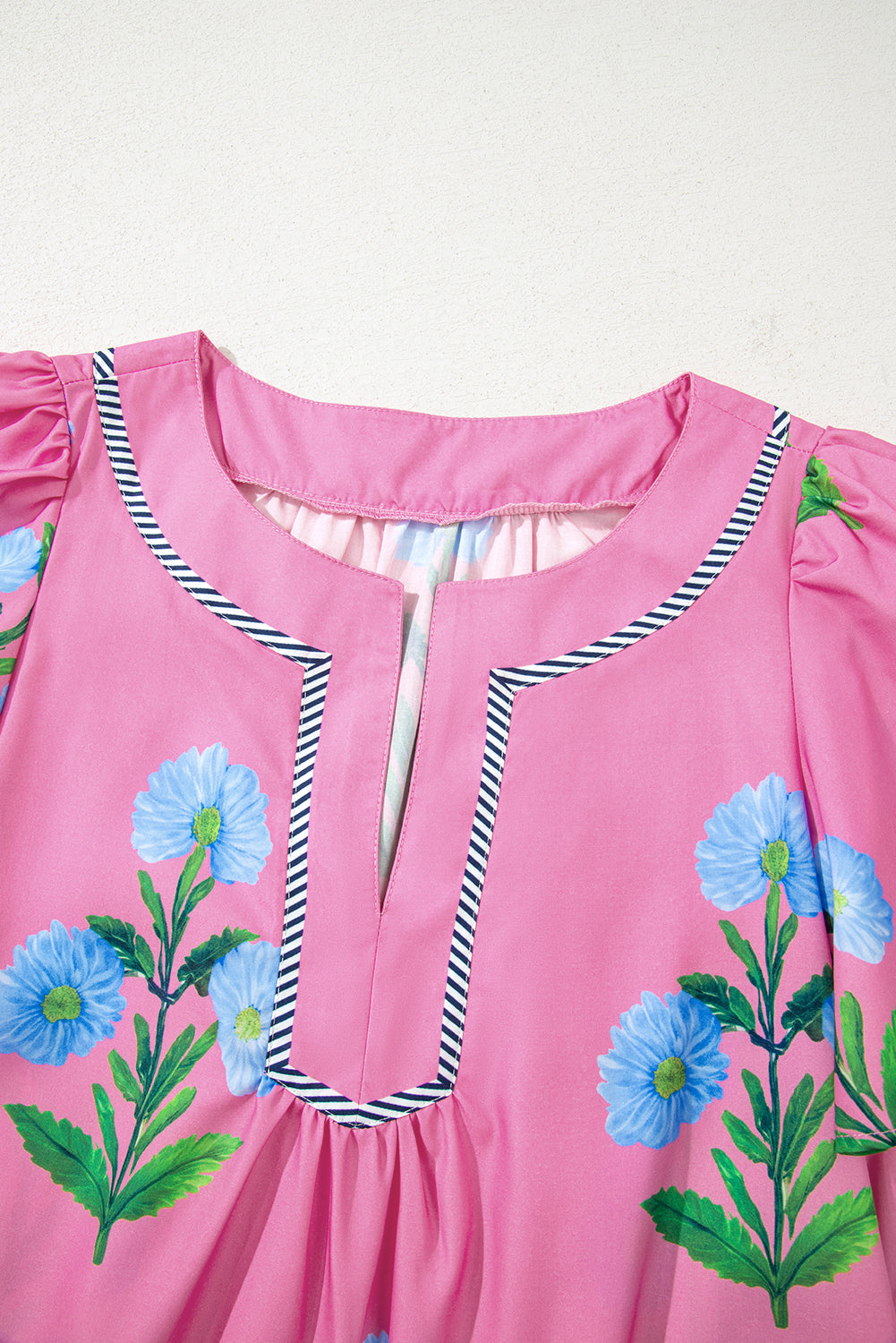 Floral Split Neck Mini Dress