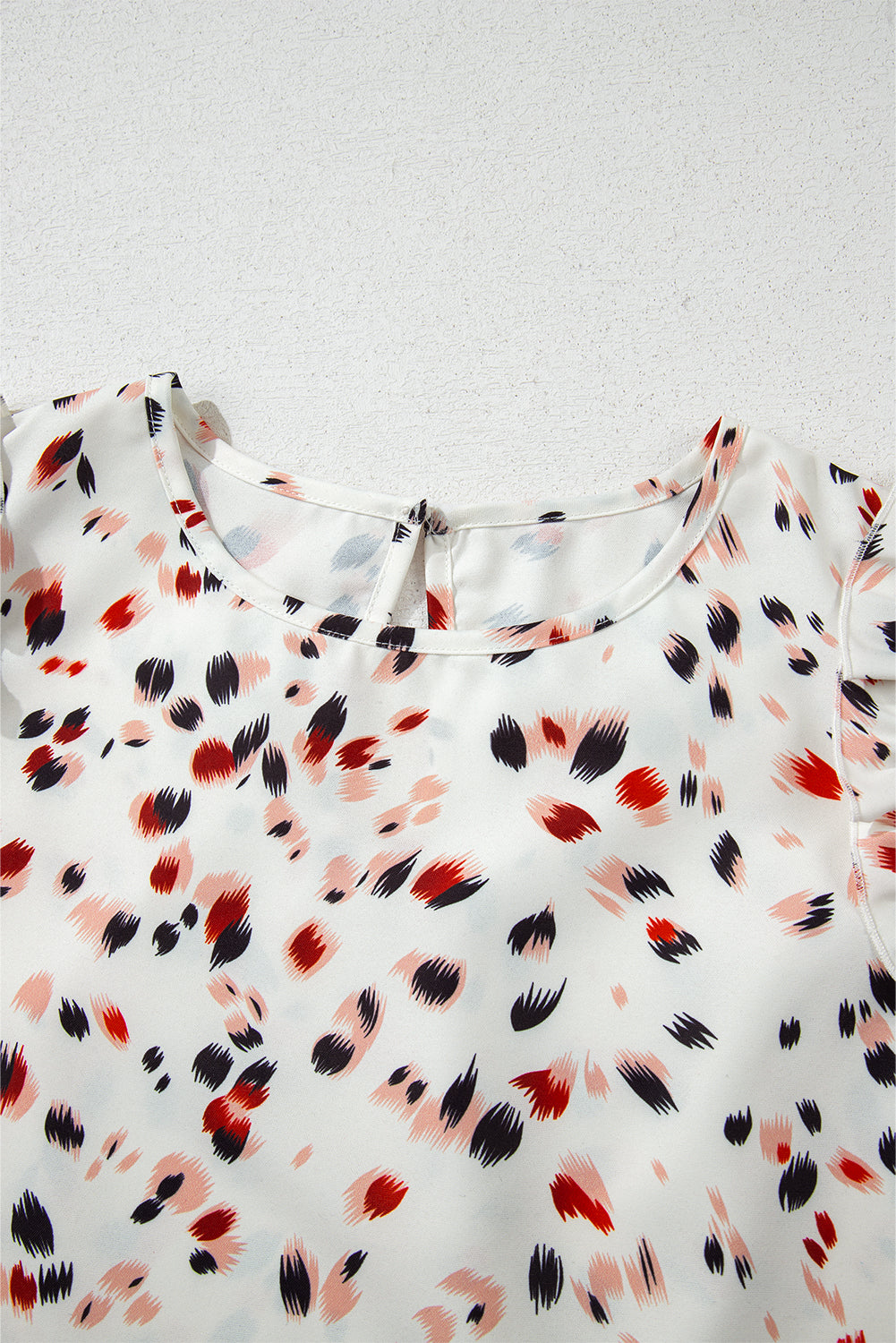 Abstract Ruffle Flutter Sleeve Blouse