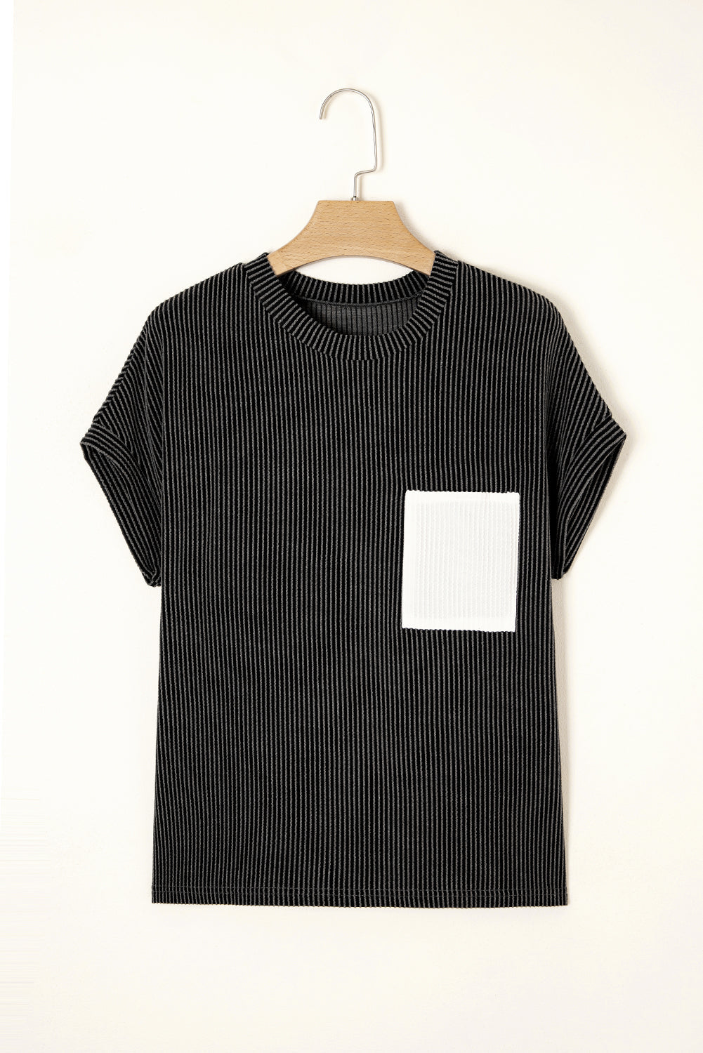 Colorblock Corded Knit Chest Pocket T-Shirt