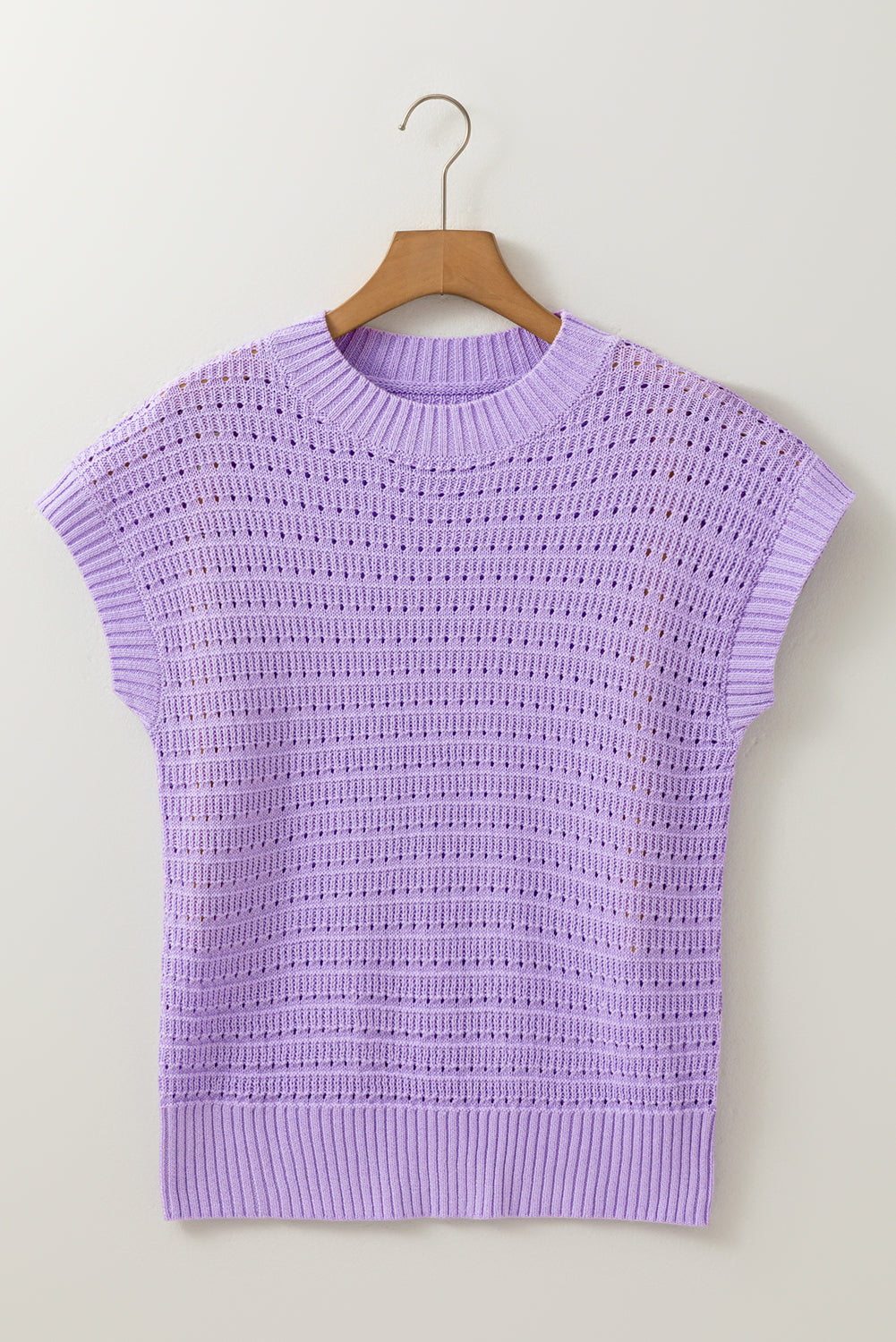 Pointelle Knit Short Sleeve Sweater