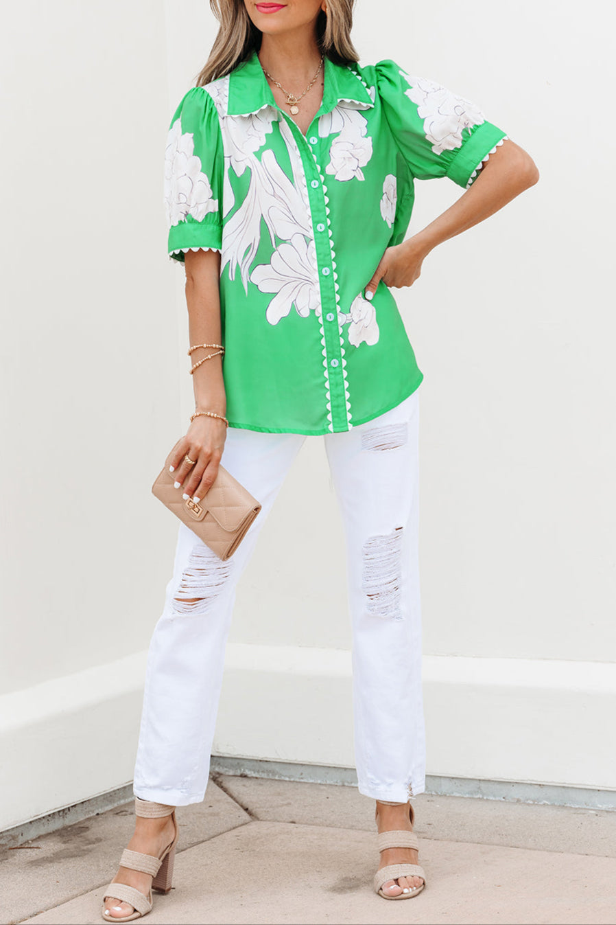Floral Ric-Rac Puff Sleeve Shirt