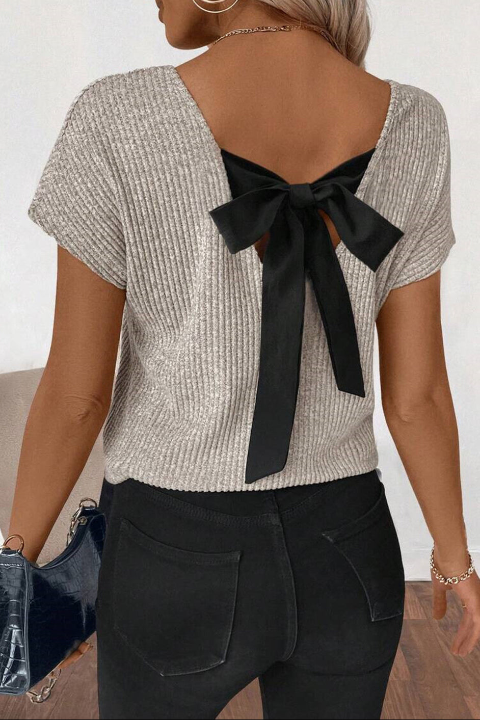 Colorblock Bow Back Ribbed Top