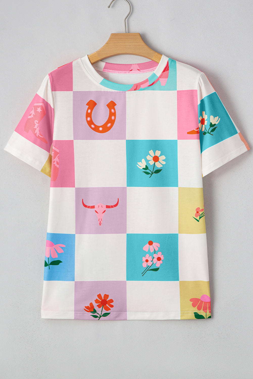 Western Checker Crewneck T-Shirt