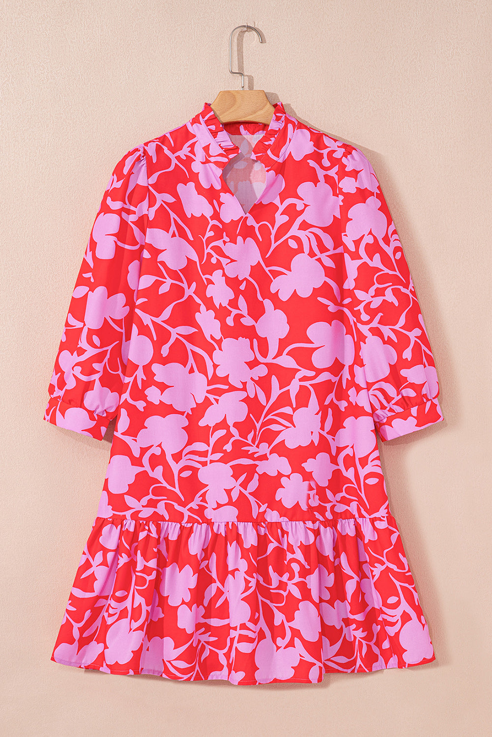 Floral Ruffle 3/4 Sleeve Mini Dress
