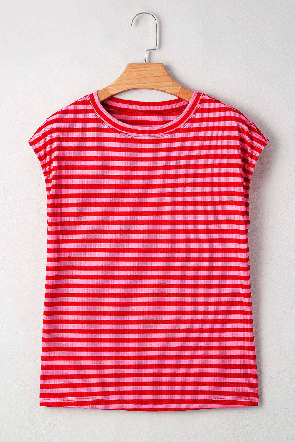 Stripe Ribbed Cap Sleeve T-Shirt