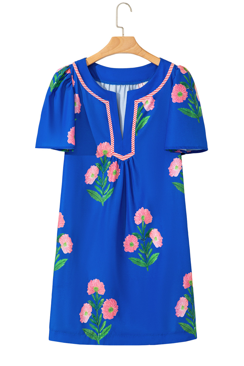 Floral Split Neck Mini Dress