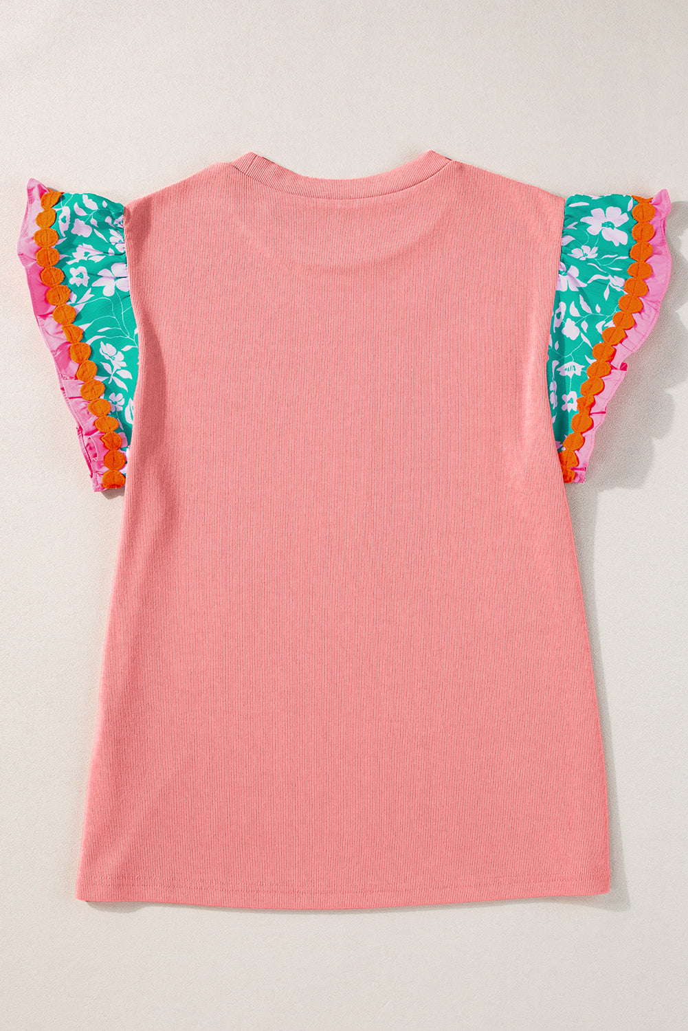 Floral Ric-Rac Contrast Short Sleeve Top