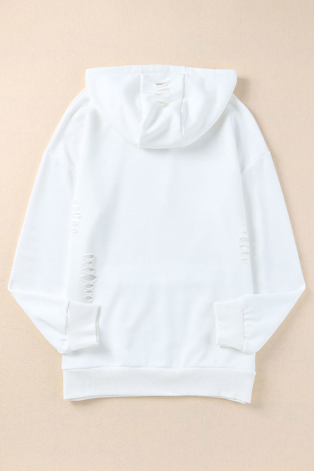 Solid Ripped Hooded Sweatshirt