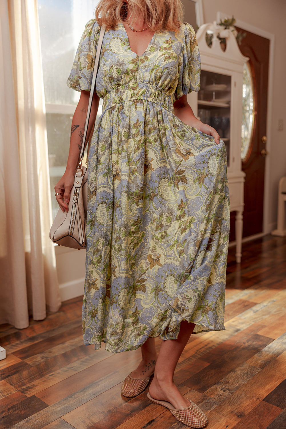 Floral Puff Sleeve Maxi Dress