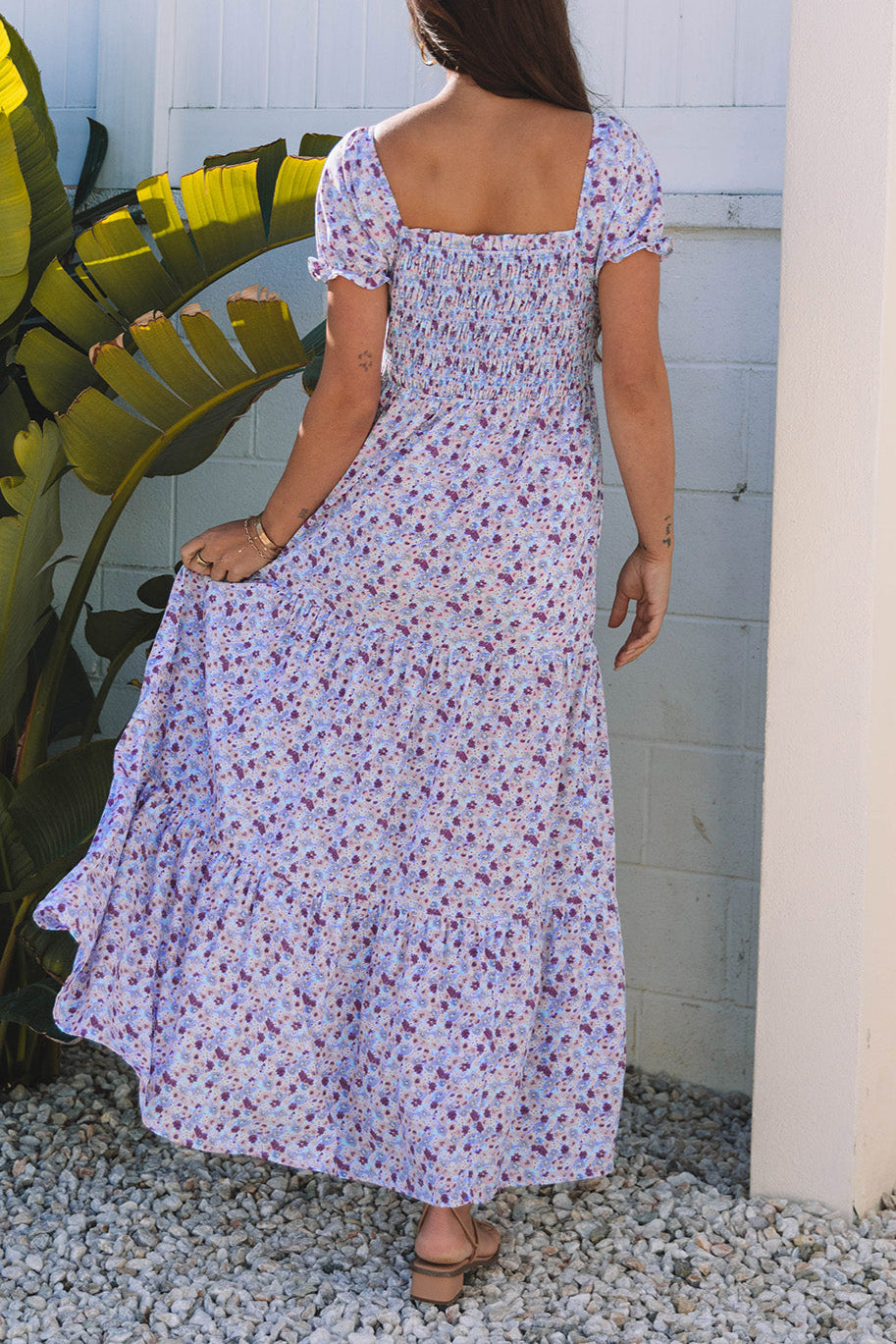 Floral Bubble Sleeve Maxi Dress
