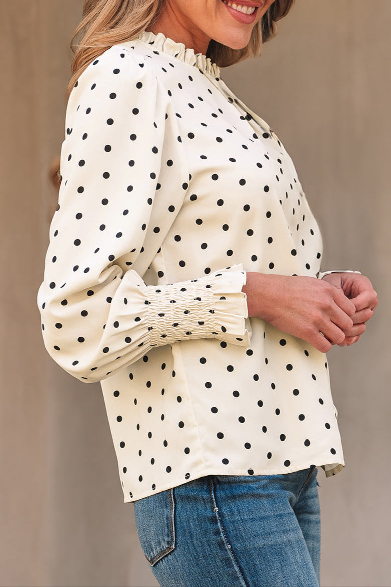 Polka Dot Frilled Collar Blouse