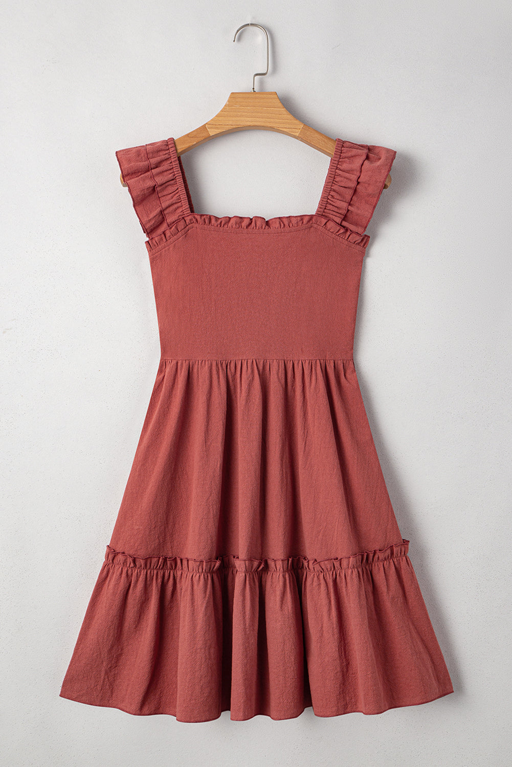Geometric Embroidered Ruffle Mini Dress