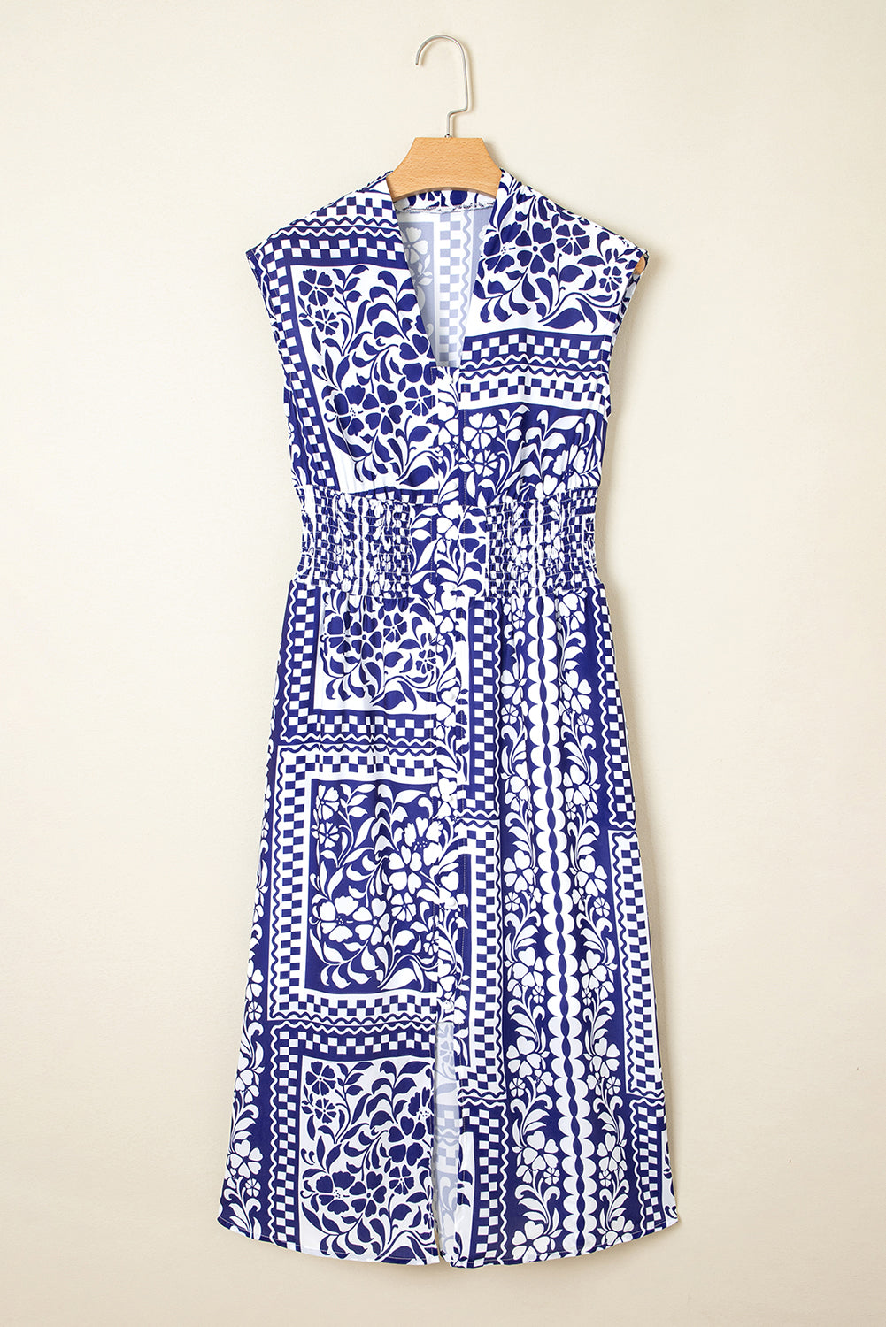 Floral Smocked Waist Sleeveless Midi Dress
