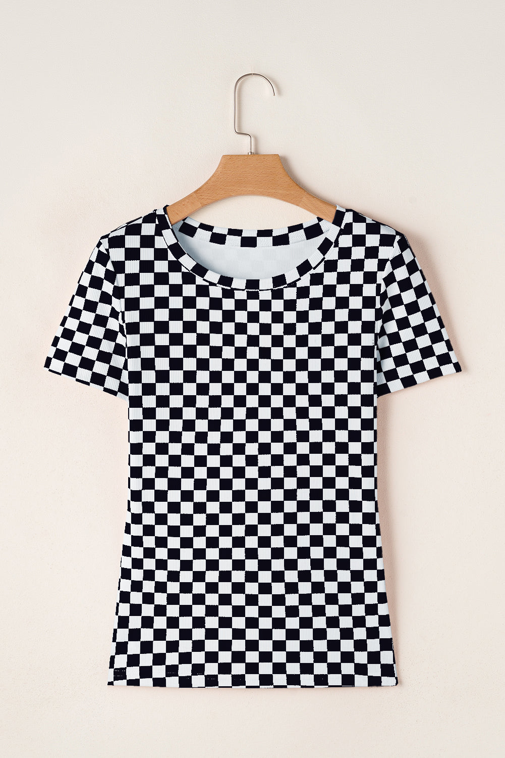 Checker Ribbed Knit Crewneck T-Shirt