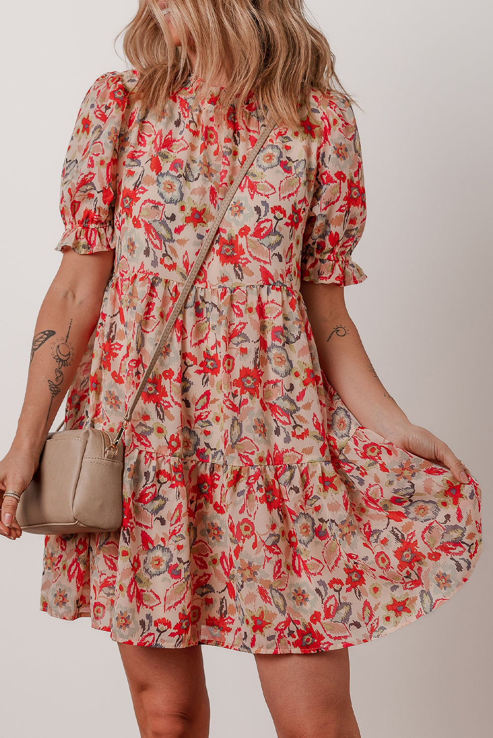 Floral Frilled Neck Mini Dress