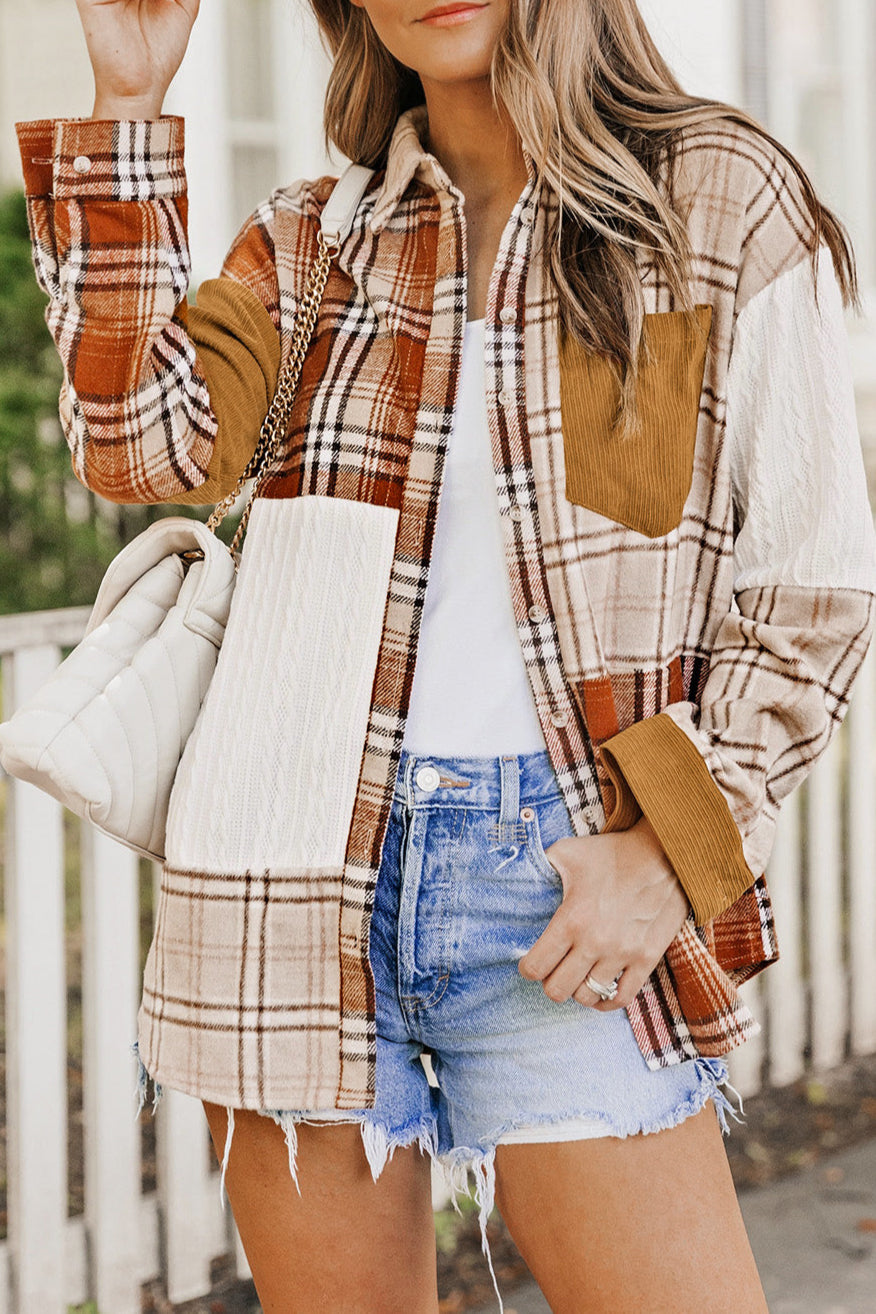Plaid Colorblock Patchwork Shirt Jacket