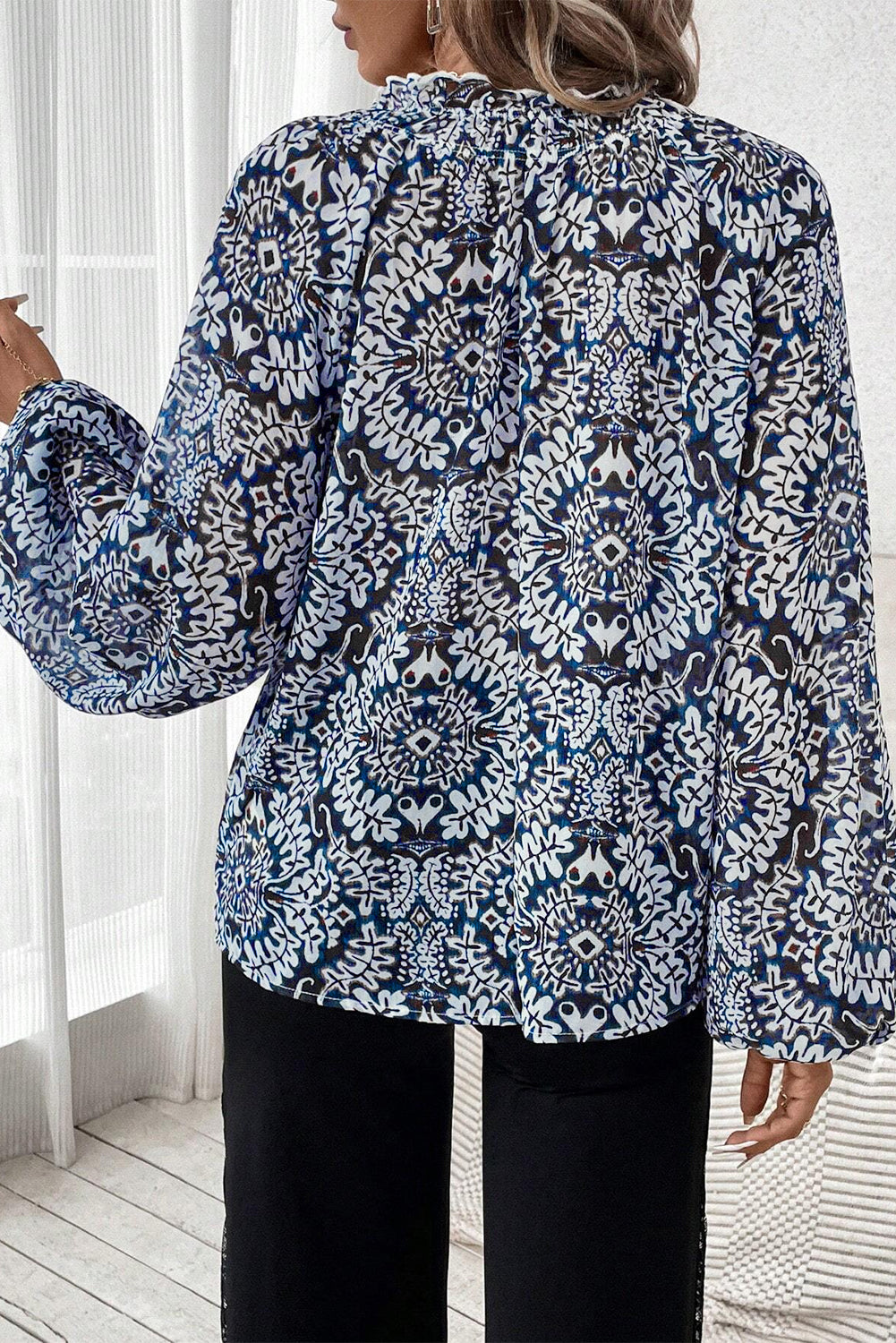 Boho Frilled Tied Neck Blouse