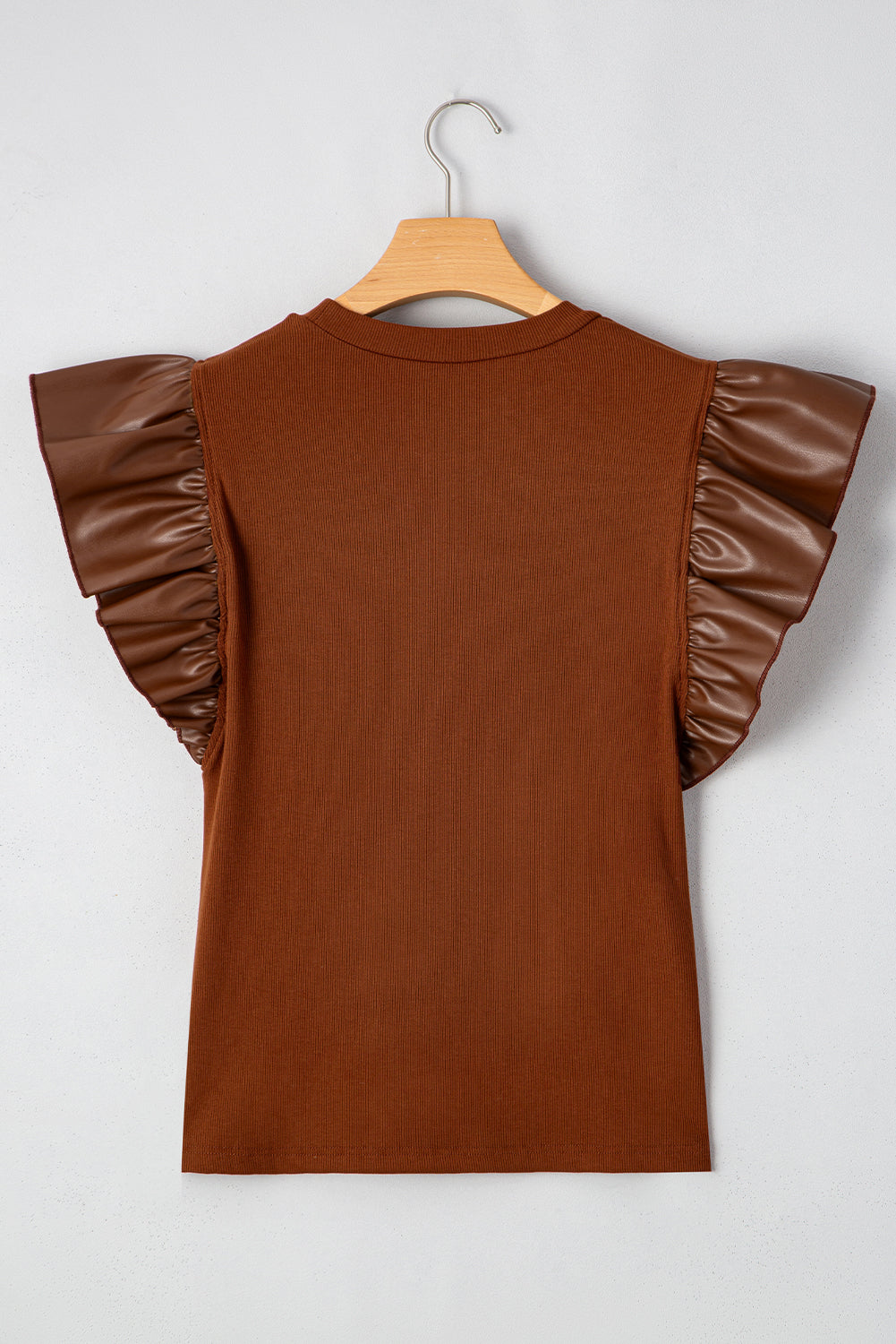Leather Patchwork Ruffle Sleeve Blouse